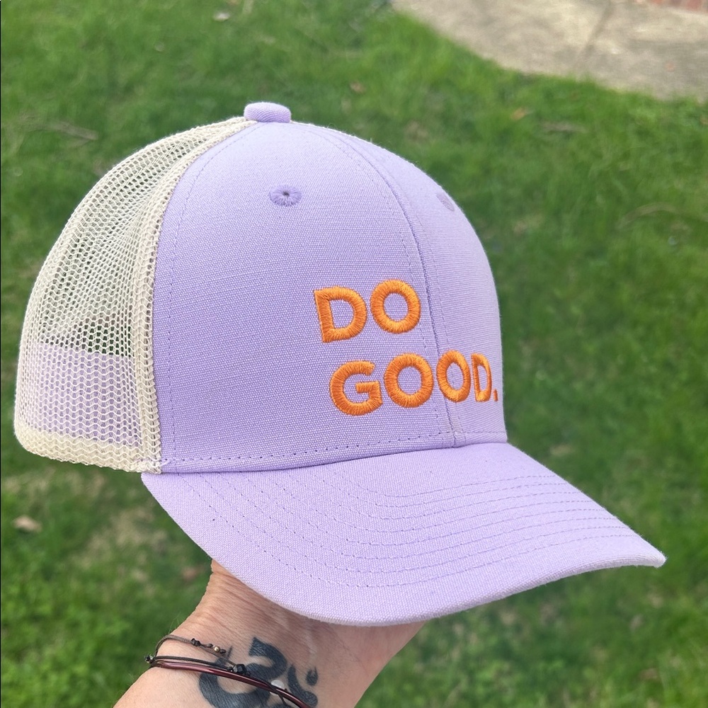 💖 Cotopaxi. “Do Good” Lavender Trucker Hat with Orange Embroidery - Picture 6 of 8